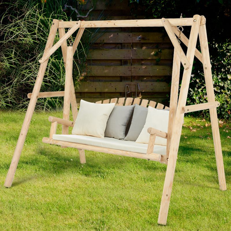 Tangkula Porch Swing Wooden Swing Durable Rustic Frame Patio Furniture, 3 of 10