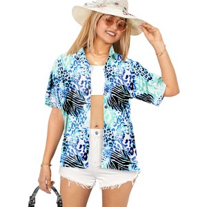 HAPPY BAY Button Down Shirt Casual Summer Blouse Shirt Party Leopard Print Blouses Short Sleeve Vacation Shirts Hawaiian T Shirt - 1 of 4
