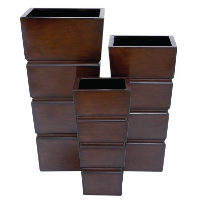 Set of 3 Contemporary Rectangular Iron Planters Brown - Olivia & May