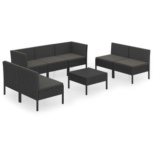 vidaXL Garden Lounge Set Patio Sectional Sofa Couch Outdoor Poly Rattan Black - 1 of 4