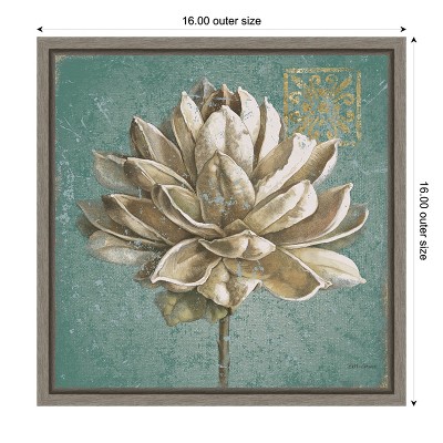 Turquoise and Beige Floral Canvas Print with Rustic Frame