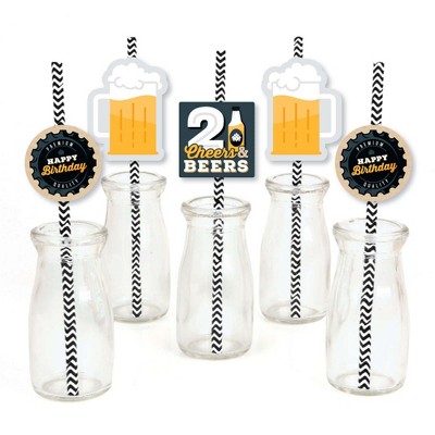 Big Dot of Happiness Cheers and Beers to 21 Years - Paper Straw Decor - 21st Birthday Party Striped Decorative Straws - Set of 24