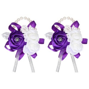 Unique Bargains Decorative Wedding Prom Party Artificial Rose Wrist Corsages 2 Pcs - 1 of 3