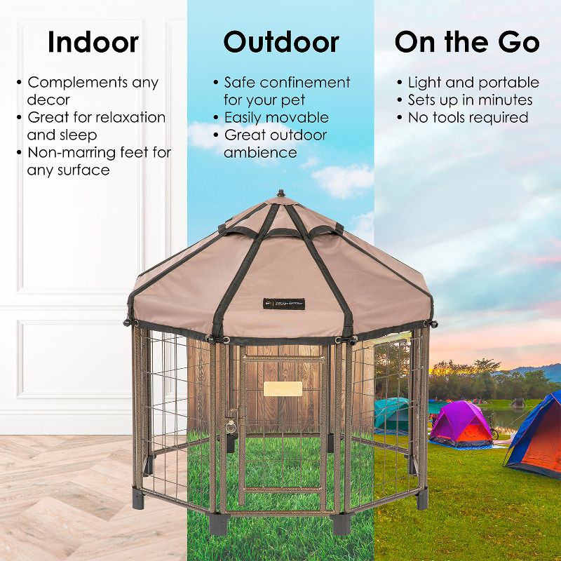 Advantek 23230E Pet Gazebo Portable Easy Setup Outdoor 3 Foot Wide Metal Dog Kennel for Small Dogs with Protective Weatherproof Umbrella Roof Cover, 4 of 6