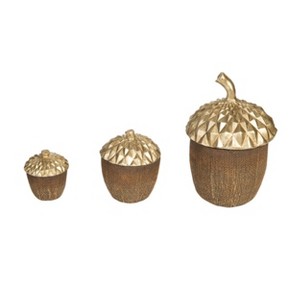 Transpac Resin Gold Top Acorn Container Set of 3 Home Decorations Fall/Harvest - 1 of 1