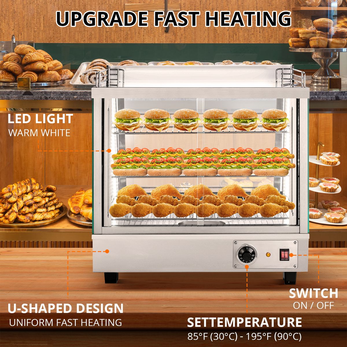 3.4 Cu. ft. Capacity, Countertop Display Warmer with LED Lighting, Adjustable Temperature Control – Perfect for Food Display - thumbnail 6