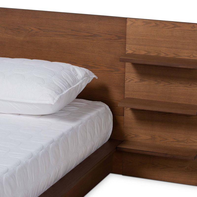 Elina Walnut Wood Platform Storage Bed with Shelves - Baxton Studio, 5 of 9