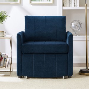 Airsurfer Green Chenille Convertible Sleeper Sofa ¨C 31.5" Pull Out Bed with 5-Position Recline, Side Pockets & Storage Basket - 1 of 4