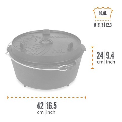 Petromax Black Cast Iron Non-stick Dutch Oven with Lid, 11.4 Quart