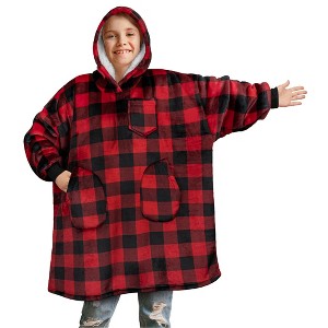 PAVILIA Wearable Blanket Sweatshirt for Kids Boy Girl, Warm Cozy Oversized Giant Hoodie, Fleece Faux Shearling Two Pocket - 1 of 4