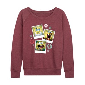 Women's - SpongeBob SquarePants - Christmas Photo Collage Lightweight French Terry Wide Neck Long Sleeve Shirt - 1 of 4