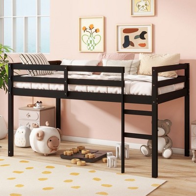 NicBex Twin/Full Size Loft Bed,Rubber Wood Loft Bed Frame with Ladder and Guardrail,Bed Frame for Adults,Kids,Box Spring Not Required