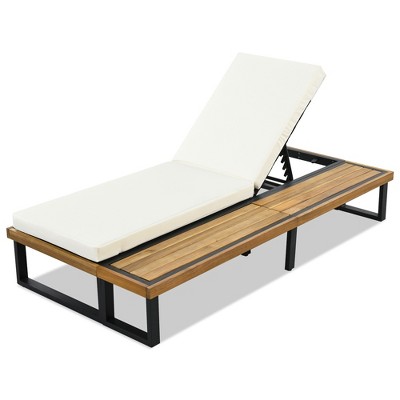 FURNIinspire Patio Chaise Lounges Outdoor Poolside Yard Chaise Lounge Chair with 5-Position Adjustable Backrest and Cushion, White, 76.8"*37.4"*32.5"