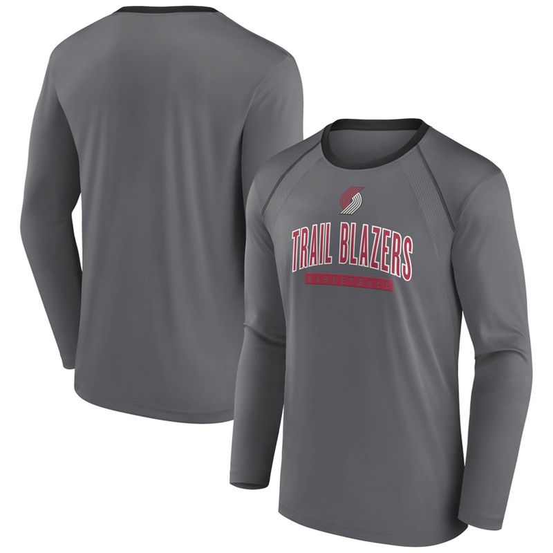 NBA Portland Trail Blazers Men&#39;s Long Sleeve Gray Pick and Roll Poly Performance T-Shirt, 1 of 4