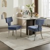 Lyngins Modern Armless Dining Chair Set of 2, Chenille Kitchen Chair with Wooden Legs & Copper Nail, Upholstered Accent Chair with Curved Backrest - 2 of 4
