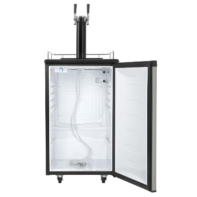 Spotless Steel and Black Dual Tap Freestanding Beverage Dispenser