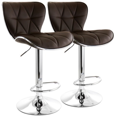 Elama 2 Piece Diamond Tufted Faux Leather Adjustable Bar Stool In Brown ...