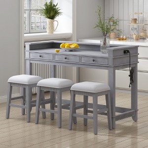 4-Piece Dining Table Set for 3, Retro Kitchen Table and Chairs Set with 3 Storage Drawers, Ideal for Small Spaces - 1 of 4