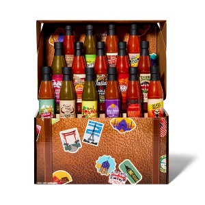 Thoughtfully Gourmet, World Traveler Suitcase Hot Sauce Gift Set, Vegan and Vegetarian, Flavors Like Cowboy Bacon, Italian Garlic, and More, Set of 15 - 1 of 4