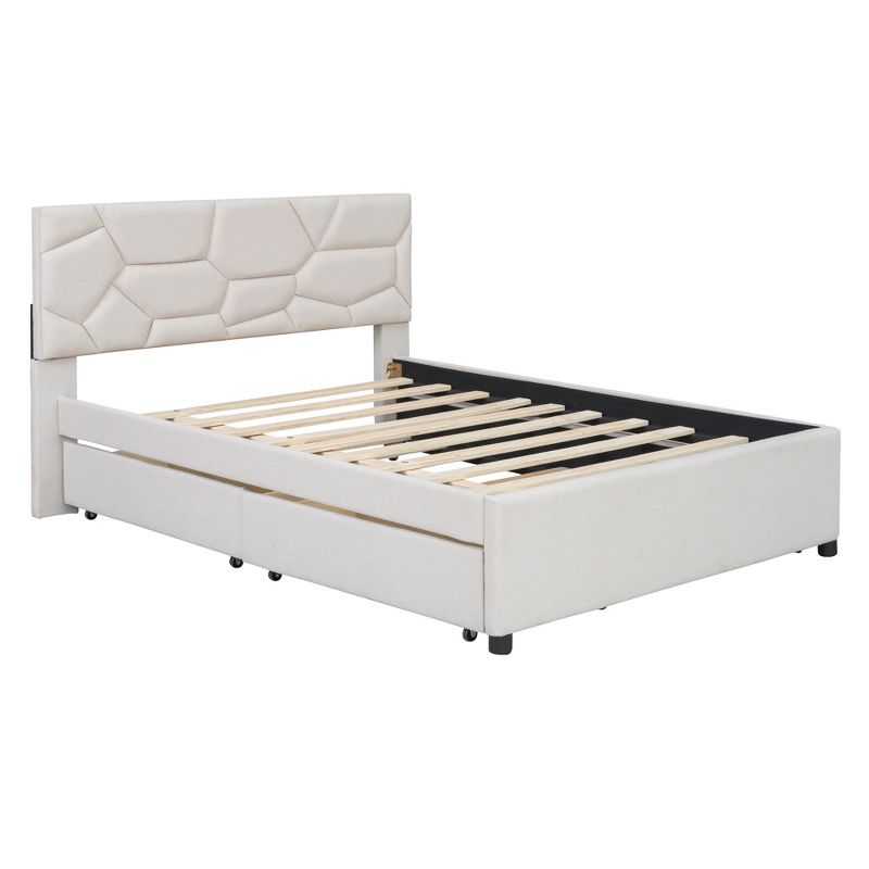 Upholstered Platform Bed with Brick Pattern Headboard, Trundle Bed and 2 drawers-ModernLuxe, 4 of 16
