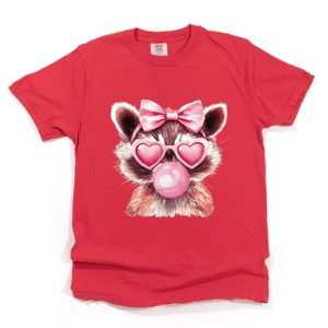 Valentine Raccoon With Bubblegum - Women's Garment Dyed Graphic T-Shirt - 1 of 4