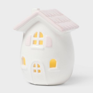 Light Up Ceramic Mushroom Easter House Pink - Spritz™ - 1 of 3
