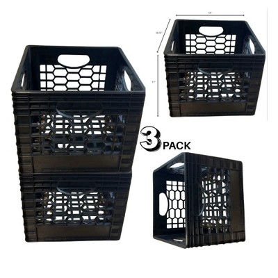 CrateMate Heavy-Duty 24QT Black Milk Crate for Storage & Organization | Perfect for Home, Camping, Worksite | Stackable, Durable, USA Made
