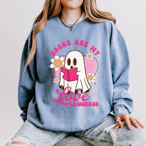 Books Are My Love Language Ghost - Women's Lightweight Garment Dyed Sweatshirt - 1 of 4