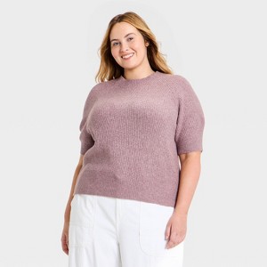 Women's Short Sleeve Cozy Ribbed Crewneck Pullover Sweater