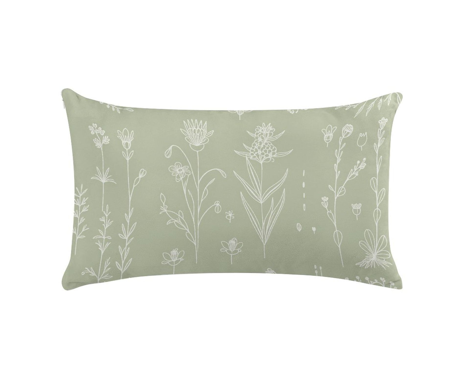Calming Sage Green Botanical Lumbar Pillow, Soft Plush Velvet, Hidden Zipper, for a Boho Bedroom Retreat 12x20 Iniches