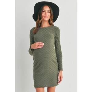Hello Miz Women's Round Neck Long Sleeve Textured Knit Maternity Dress - 1 of 4