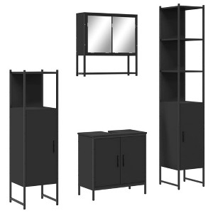 vidaXL 4-Piece Bathroom Furniture Set - Black Engineered Wood, Includes Wall-Mount Mirror Cabinet, Sink Cabinet, Storage Units - 1 of 4