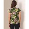INSPIRE CHIC Women's Satin Stand Collar Work Cap Sleeve Floral Blouse - 3 of 4