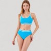 Anna-Kaci Swim Women's Sporty High Waist Bikini Set with Contrast Trim and Scoop Neck Crop Top - 2 of 4