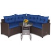 Tangkula 4PCS Wicker Patio Sofa Set Rattan Outdoor Furniture Set w/ Navy Cushions - 3 of 4