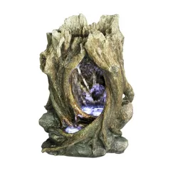 13.75" Natural Tree Trunk Water Fountain with LED Lights Brown - Hi-Line Gift