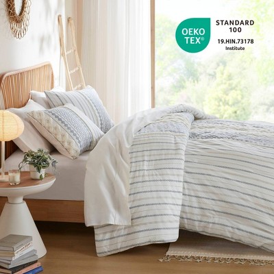 Full Blue and White Cotton Down Alternative Comforter Set