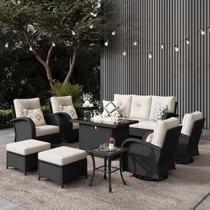 LayinSun Outdoor Patio Furniture Set, Black Rattan Wicker Sectional Swivel Rocker Chairs Sets - 1 of 4