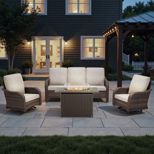 Buenhomino Outdoor Patio Furniture with Fire Pit Table Outdoor Conversation Set PE Wicker Patio Couch Swivel Glider Chairs for Garden,Lawn,Deck - 1 of 4