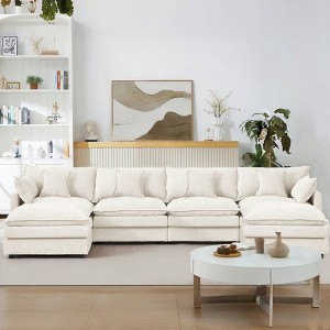 GDFStudio Oshan 130.71" Modern 4-Seater Wooden Chenille Upholstered Sectional Sofa with Movable Ottomans - 1 of 4