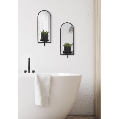 Ezerin Black Metal and Mirror Arched Wall Sconce, 16"