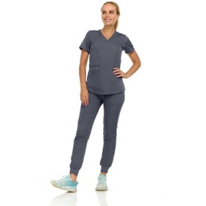 MediChic Scrubs for Women's V-Neck Scrub Set with Six Pocket Ribbed Cargo Jogger Pants with 4-Way Stretch - 1 of 4