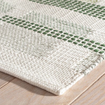 Green and White Cotton Flatweave Rectangular Rug 2' x 3'