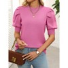 Womens Round Neck Knit Tops Puff Short Sleeve Casual Knit Sweater Blouse - 4 of 4