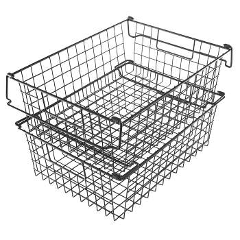 Home-Complete Set of 2 Wire Storage Bins - Shelf Organizers with Handles for Toy, Kitchen, Closet, and Bathroom