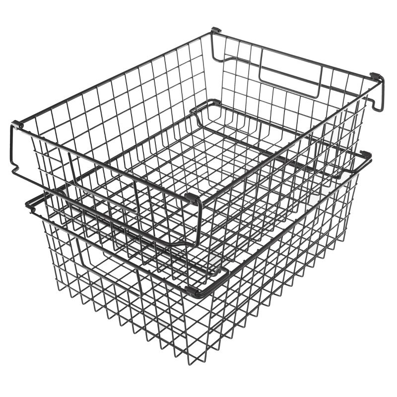 Home-Complete Set of 2 Wire Storage Bins - Shelf Organizers with Handles for Toy, Kitchen, Closet, and Bathroom, 1 of 12