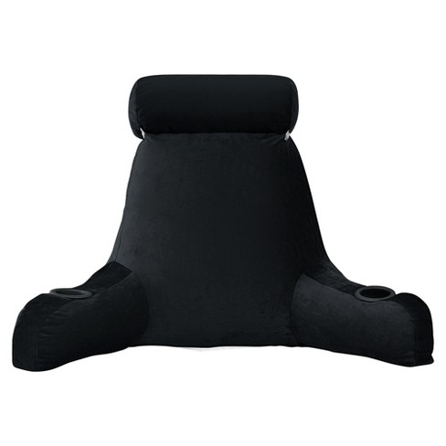 Large Oversized Reading and Bed Rest Pillow with Cup Holders by Sweet Home Collection Black