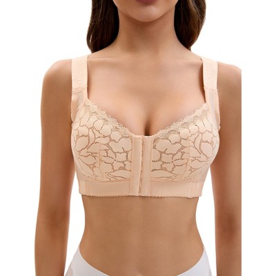 INSPIRE CHIC Women's Lace Front Closure Full Coverage Minimizers Wirefree Wide Straps Soft Bras