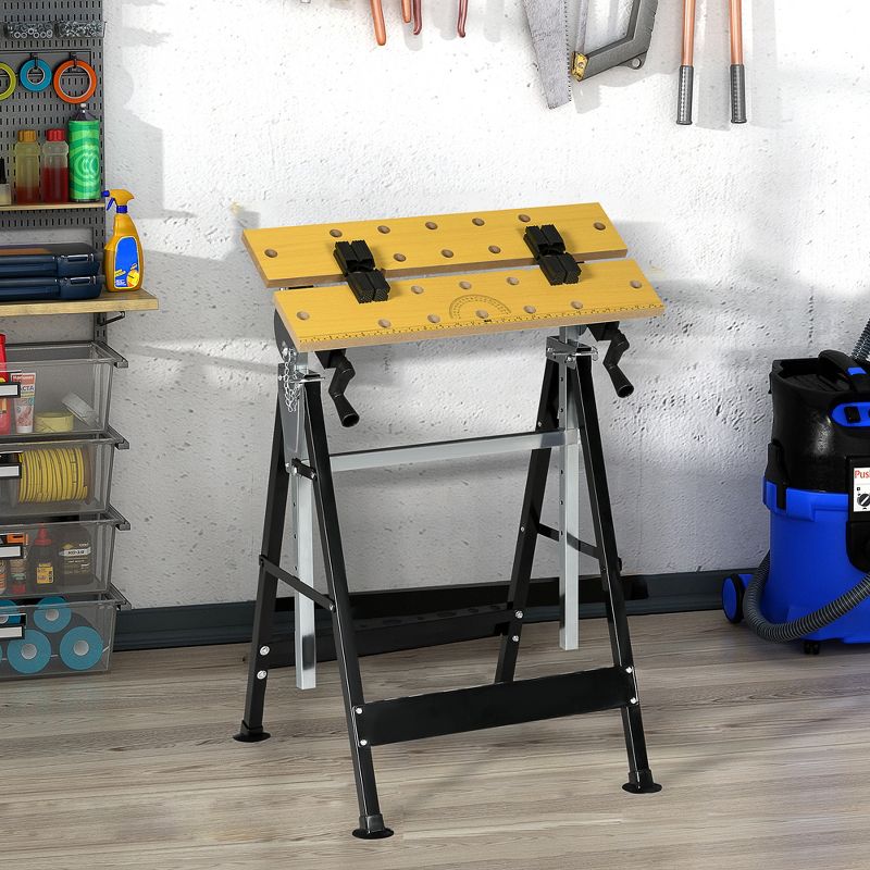 HOMCOM Work Bench Tool Stand with Adjustable Height and Angle, Carpenter Saw Table with 4 Clamps, Steel Frame, 220lbs Capacity, 2 of 7