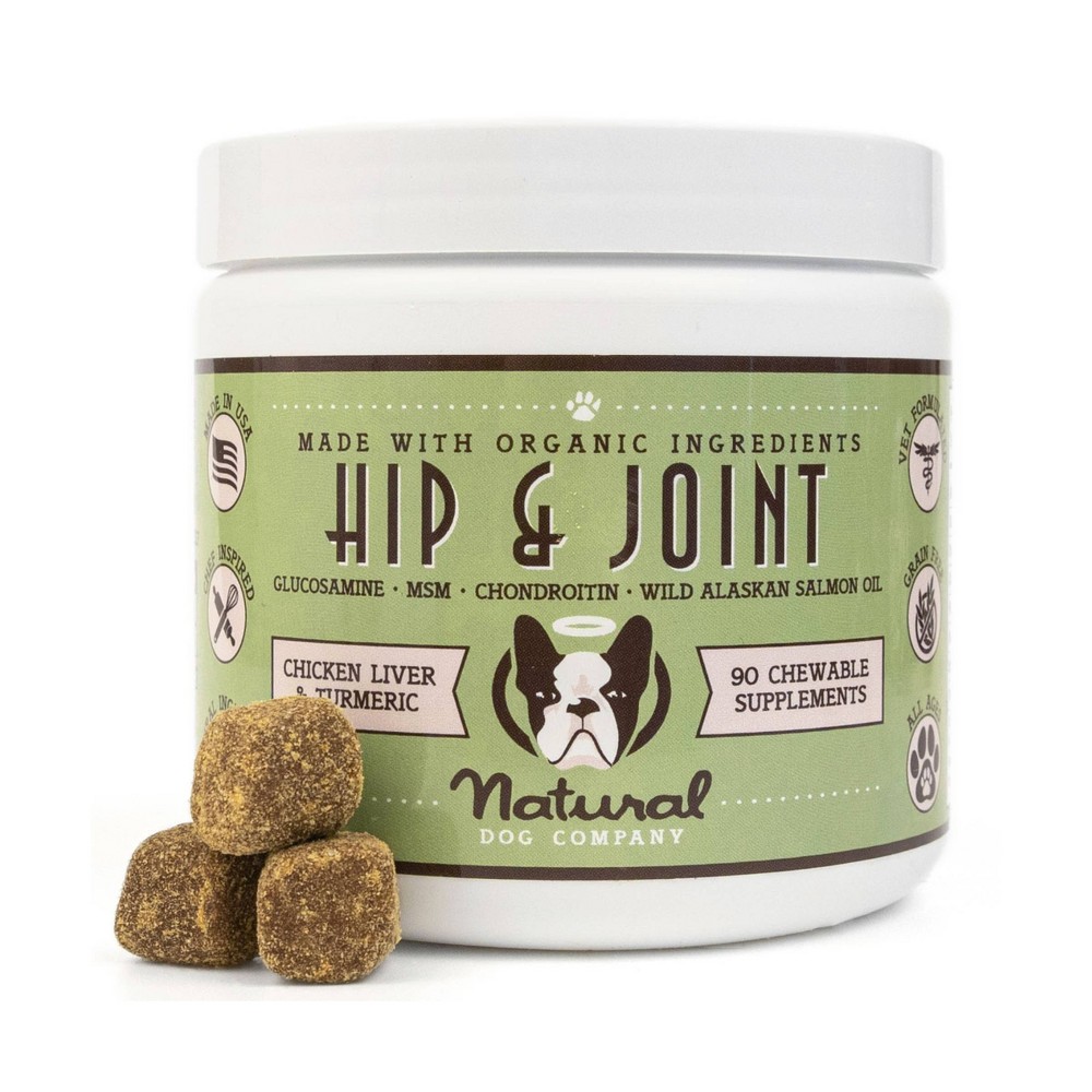 Natural Dog Company Hip & Joint Supplements - Chicken/Liver/Turmeric - 90ct